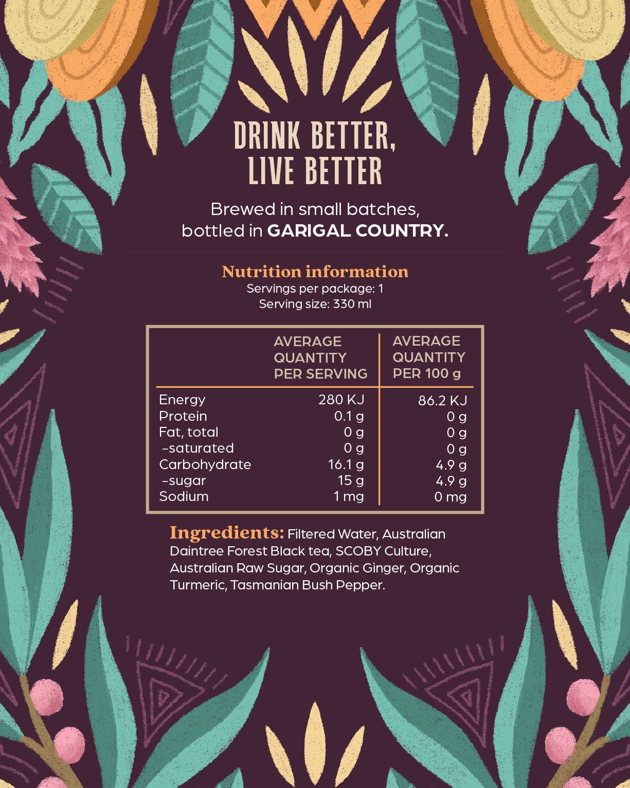 Ginger, Turmeric & Bush Pepper Kombucha - 6 pack