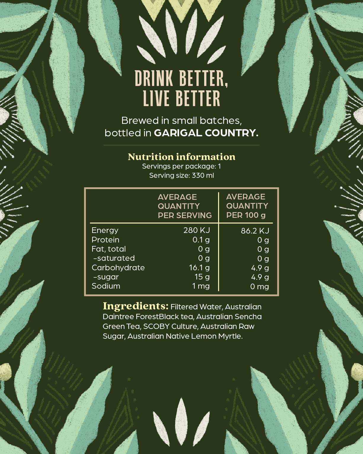 Australian Native Lemon Myrtle Kombucha - 6 Pack